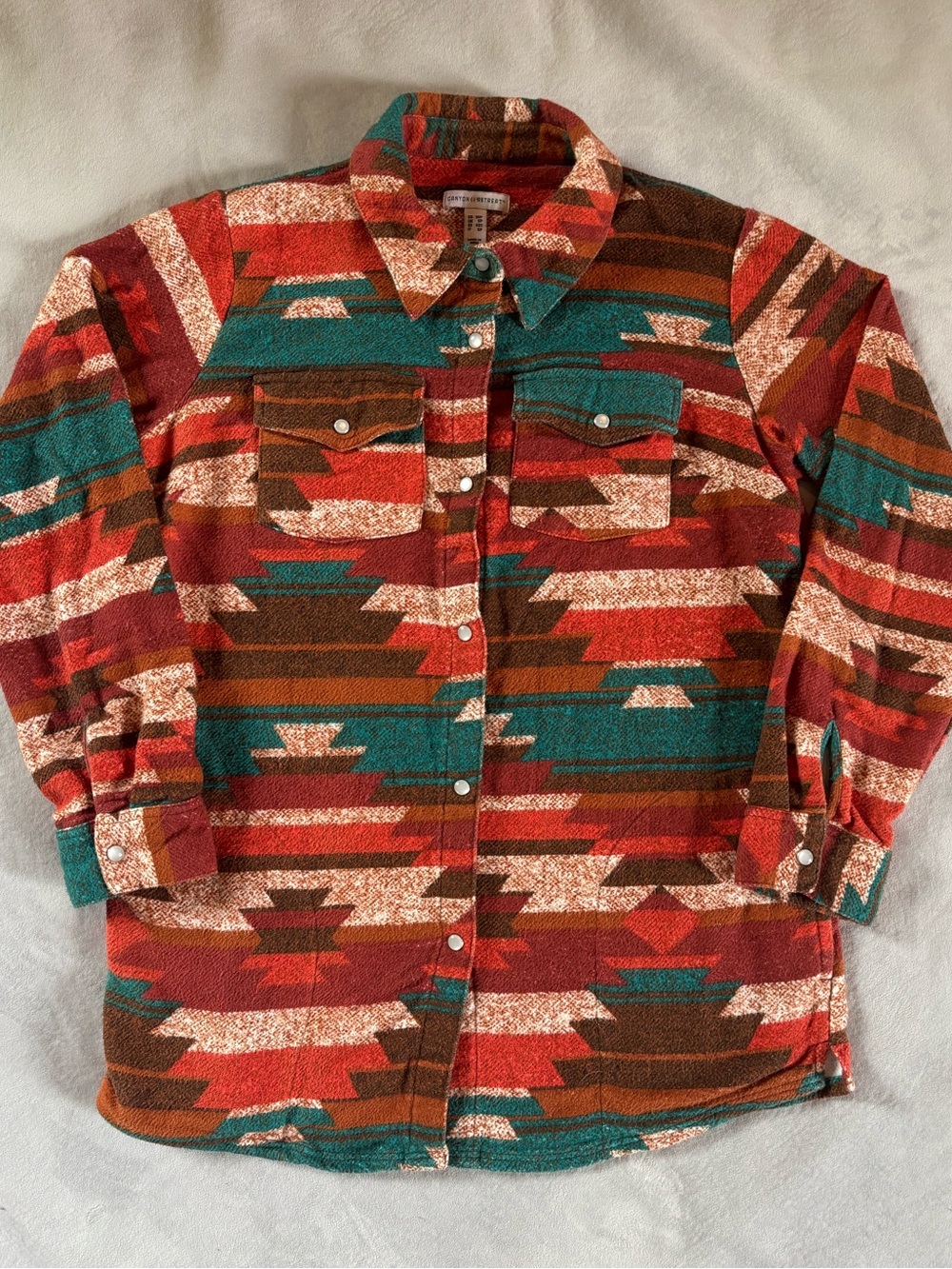 Canyon Retreat Southwestern Aztec Print Button Up Shirt Jacket Boho XS